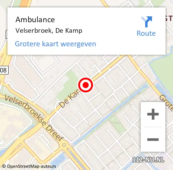 Locatie op kaart van de 112 melding: Ambulance Velserbroek, De Kamp op 8 januari 2021 17:00