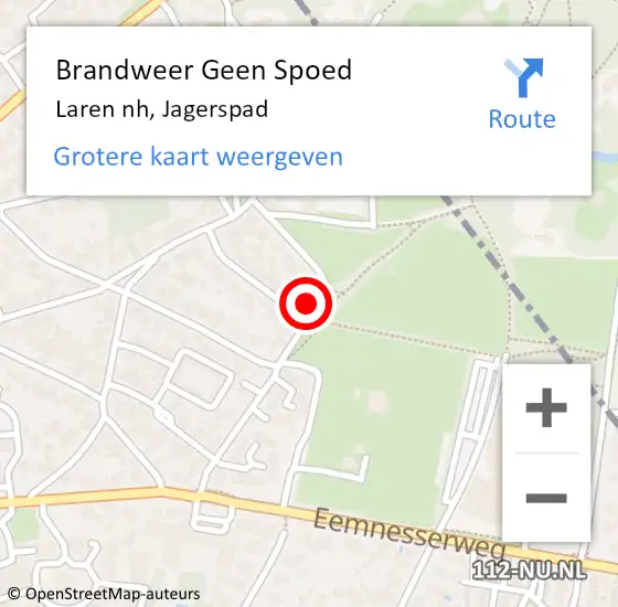 Locatie op kaart van de 112 melding: Brandweer Geen Spoed Naar Laren nh, Jagerspad op 30 mei 2014 08:23