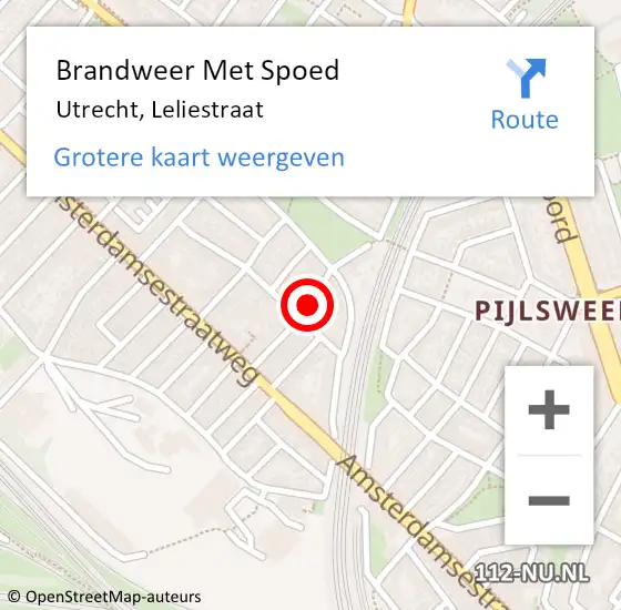 Locatie op kaart van de 112 melding: Brandweer Met Spoed Naar Utrecht, Leliestraat op 8 januari 2021 22:55