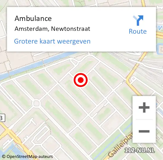 Locatie op kaart van de 112 melding: Ambulance Amsterdam, Newtonstraat op 9 januari 2021 00:11