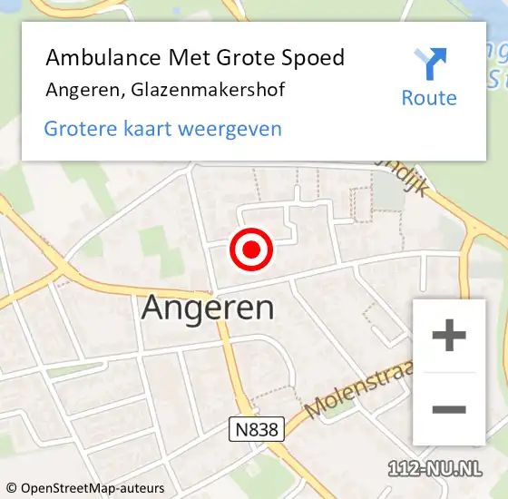 Locatie op kaart van de 112 melding: Ambulance Met Grote Spoed Naar Angeren, Glazenmakershof op 9 januari 2021 01:51