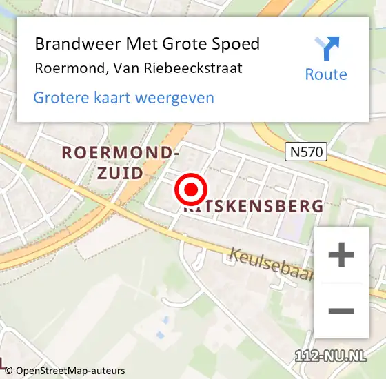 Locatie op kaart van de 112 melding: Brandweer Met Grote Spoed Naar Roermond, Van Riebeeckstraat op 9 januari 2021 03:20