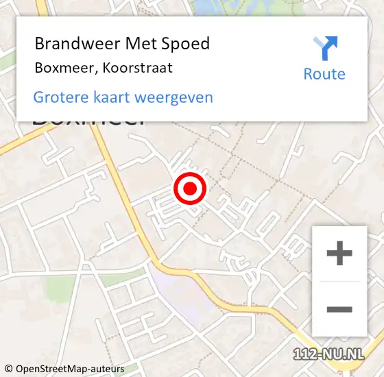 Locatie op kaart van de 112 melding: Brandweer Met Spoed Naar Boxmeer, Koorstraat op 9 januari 2021 03:40