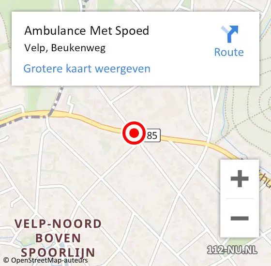 Locatie op kaart van de 112 melding: Ambulance Met Spoed Naar Velp, Beukenweg op 9 januari 2021 08:17