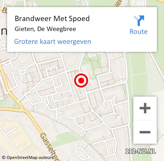 Locatie op kaart van de 112 melding: Brandweer Met Spoed Naar Gieten, De Weegbree op 9 januari 2021 08:58