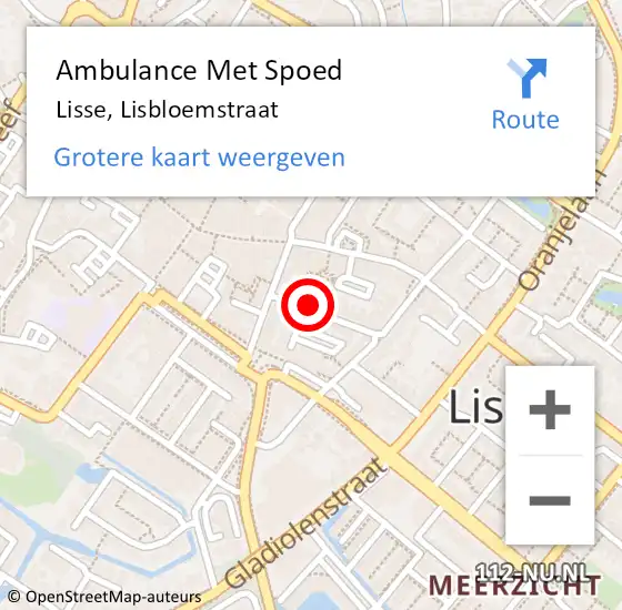 Locatie op kaart van de 112 melding: Ambulance Met Spoed Naar Lisse, Lisbloemstraat op 9 januari 2021 10:07