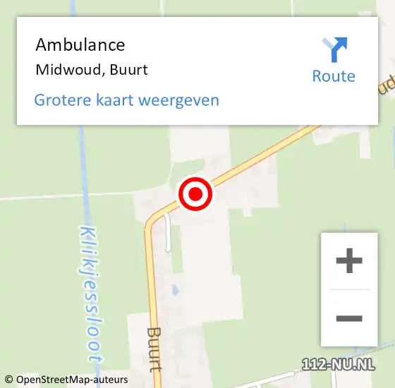 Locatie op kaart van de 112 melding: Ambulance Midwoud, Buurt op 9 januari 2021 10:28