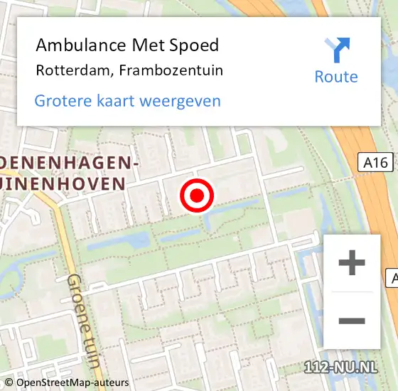 Locatie op kaart van de 112 melding: Ambulance Met Spoed Naar Rotterdam, Frambozentuin op 9 januari 2021 13:14