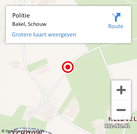 Locatie op kaart van de 112 melding: Politie Bakel, Schouw op 9 januari 2021 17:32