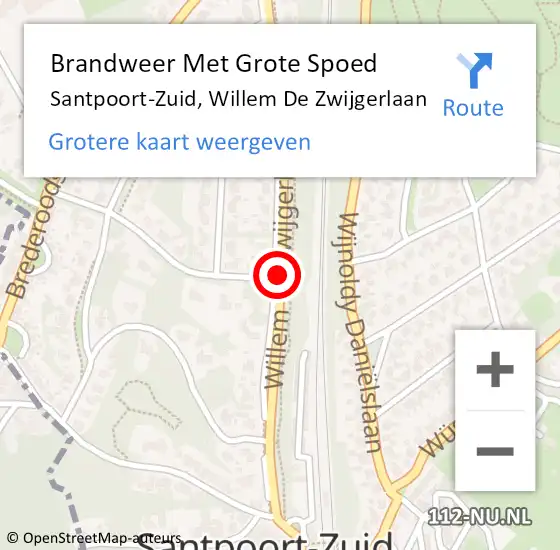 Locatie op kaart van de 112 melding: Brandweer Met Grote Spoed Naar Santpoort-Zuid, Willem De Zwijgerlaan op 9 januari 2021 18:40