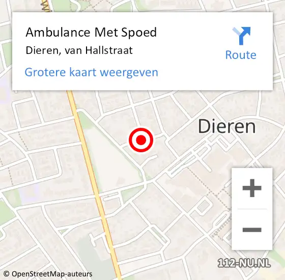 Locatie op kaart van de 112 melding: Ambulance Met Spoed Naar Dieren, van Hallstraat op 10 januari 2021 00:35