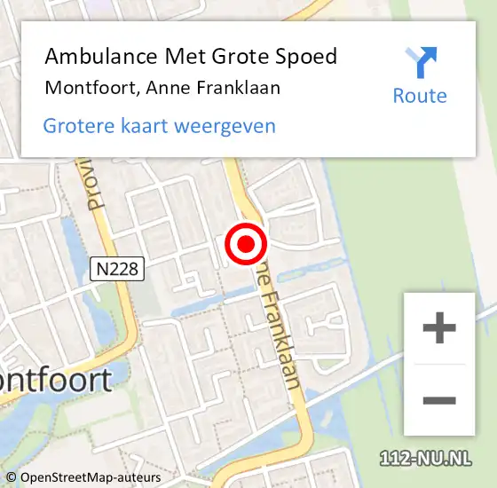 Locatie op kaart van de 112 melding: Ambulance Met Grote Spoed Naar Montfoort, Anne Franklaan op 10 januari 2021 01:00