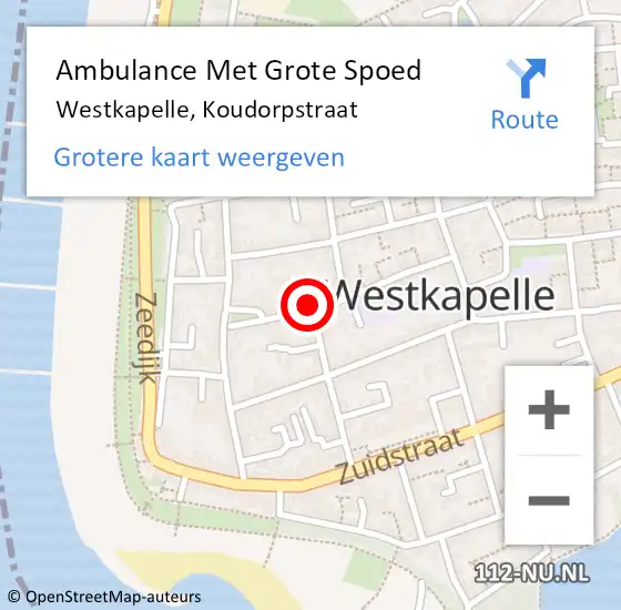 Locatie op kaart van de 112 melding: Ambulance Met Grote Spoed Naar Westkapelle, Koudorpstraat op 30 mei 2014 10:29