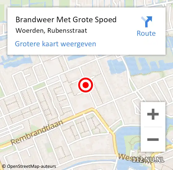 Locatie op kaart van de 112 melding: Brandweer Met Grote Spoed Naar Woerden, Rubensstraat op 10 januari 2021 04:31