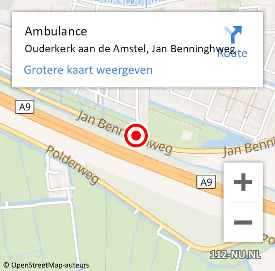 Locatie op kaart van de 112 melding: Ambulance Ouderkerk aan de Amstel, Jan Benninghweg op 10 januari 2021 10:07