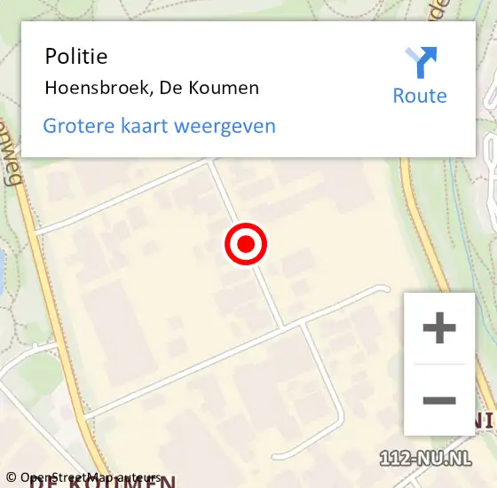 Locatie op kaart van de 112 melding: Politie Hoensbroek, De Koumen op 10 januari 2021 14:12