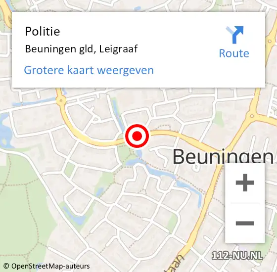 Locatie op kaart van de 112 melding: Politie Beuningen gld, Leigraaf op 10 januari 2021 14:21