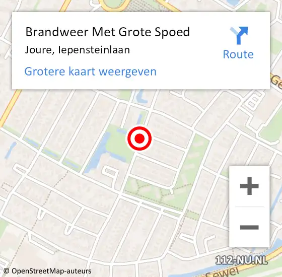 Locatie op kaart van de 112 melding: Brandweer Met Grote Spoed Naar Joure, Iepensteinlaan op 10 januari 2021 15:11