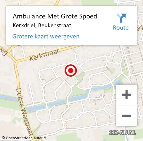 Locatie op kaart van de 112 melding: Ambulance Met Grote Spoed Naar Kerkdriel, Beukenstraat op 10 januari 2021 15:54