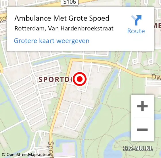 Locatie op kaart van de 112 melding: Ambulance Met Grote Spoed Naar Rotterdam, Van Hardenbroekstraat op 10 januari 2021 18:07