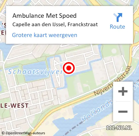 Locatie op kaart van de 112 melding: Ambulance Met Spoed Naar Capelle aan den IJssel, Franckstraat op 10 januari 2021 18:39