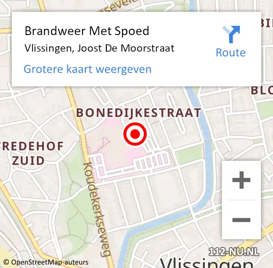 Locatie op kaart van de 112 melding: Brandweer Met Spoed Naar Vlissingen, Joost De Moorstraat op 10 januari 2021 19:00