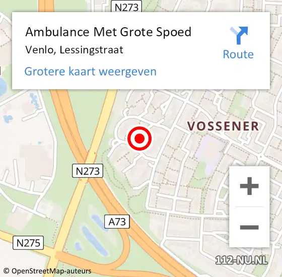 Locatie op kaart van de 112 melding: Ambulance Met Grote Spoed Naar Venlo, Lessingstraat op 10 januari 2021 21:59