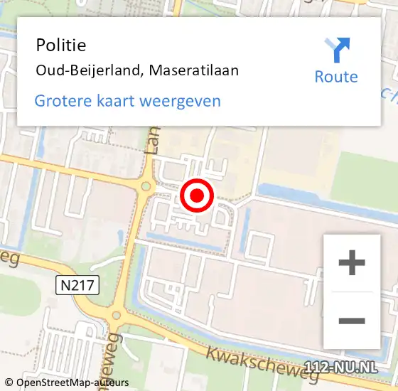 Locatie op kaart van de 112 melding: Politie Oud-Beijerland, Maseratilaan op 11 januari 2021 04:59