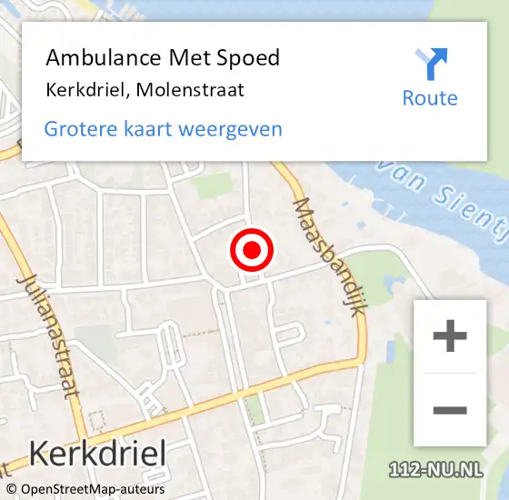 Locatie op kaart van de 112 melding: Ambulance Met Spoed Naar Kerkdriel, Molenstraat op 11 januari 2021 08:30