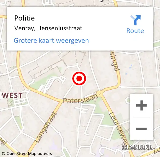 Locatie op kaart van de 112 melding: Politie Venray, Henseniusstraat op 11 januari 2021 09:14