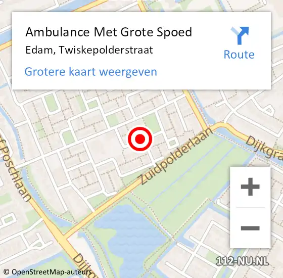 Locatie op kaart van de 112 melding: Ambulance Met Grote Spoed Naar Edam, Twiskepolderstraat op 11 januari 2021 09:14