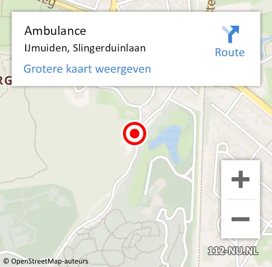 Locatie op kaart van de 112 melding: Ambulance IJmuiden, Slingerduinlaan op 11 januari 2021 10:01