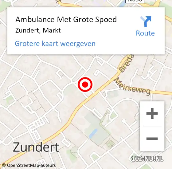 Locatie op kaart van de 112 melding: Ambulance Met Grote Spoed Naar Zundert, Markt op 11 januari 2021 12:04