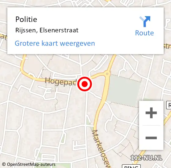 Locatie op kaart van de 112 melding: Politie Rijssen, Elsenerstraat op 11 januari 2021 12:32