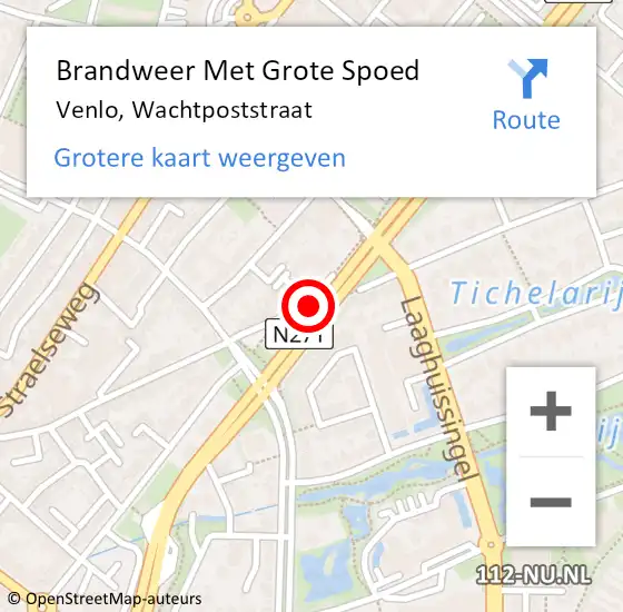 Locatie op kaart van de 112 melding: Brandweer Met Grote Spoed Naar Venlo, Wachtpoststraat op 11 januari 2021 12:33