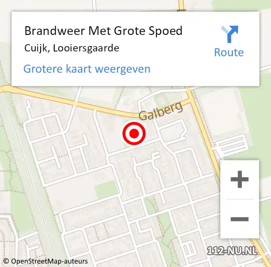 Locatie op kaart van de 112 melding: Brandweer Met Grote Spoed Naar Cuijk, Looiersgaarde op 11 januari 2021 13:08