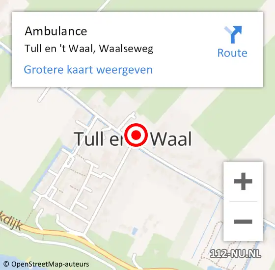 Locatie op kaart van de 112 melding: Ambulance Tull en 't Waal, Waalseweg op 30 mei 2014 12:35