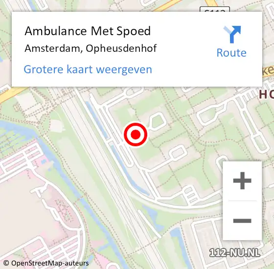 Locatie op kaart van de 112 melding: Ambulance Met Spoed Naar Amsterdam, Opheusdenhof op 11 januari 2021 15:56