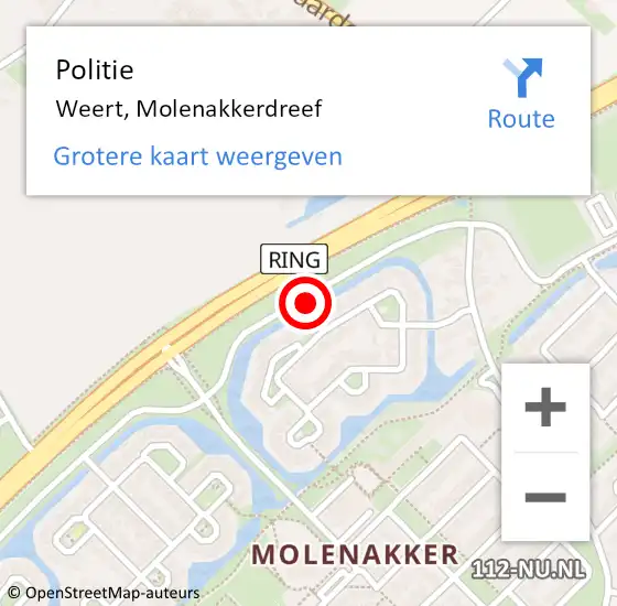 Locatie op kaart van de 112 melding: Politie Weert, Molenakkerdreef op 11 januari 2021 17:23