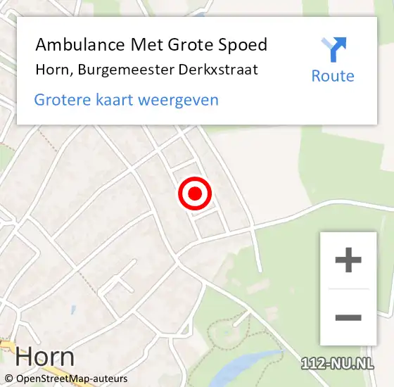 Locatie op kaart van de 112 melding: Ambulance Met Grote Spoed Naar Horn, Burgemeester Derkxstraat op 11 januari 2021 19:09