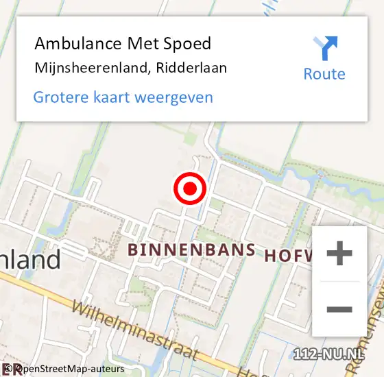 Locatie op kaart van de 112 melding: Ambulance Met Spoed Naar Mijnsheerenland, Ridderlaan op 12 januari 2021 07:11