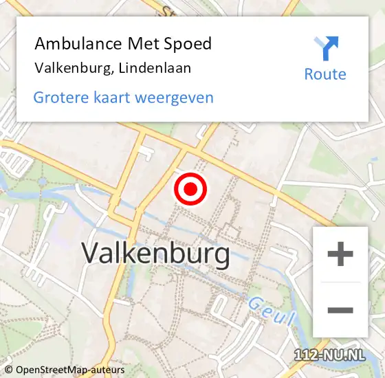 Locatie op kaart van de 112 melding: Ambulance Met Spoed Naar Valkenburg, Lindenlaan op 30 mei 2014 13:36