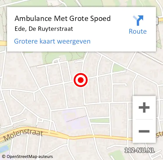 Locatie op kaart van de 112 melding: Ambulance Met Grote Spoed Naar Ede, De Ruyterstraat op 12 januari 2021 11:48