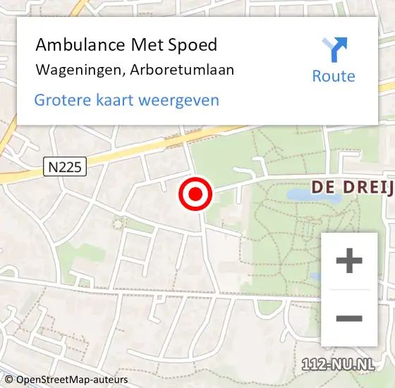 Locatie op kaart van de 112 melding: Ambulance Met Spoed Naar Wageningen, Arboretumlaan op 12 januari 2021 11:51