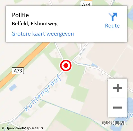 Locatie op kaart van de 112 melding: Politie Belfeld, Elshoutweg op 12 januari 2021 13:06