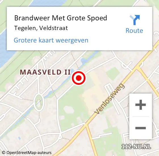 Locatie op kaart van de 112 melding: Brandweer Met Grote Spoed Naar Tegelen, Veldstraat op 12 januari 2021 14:50