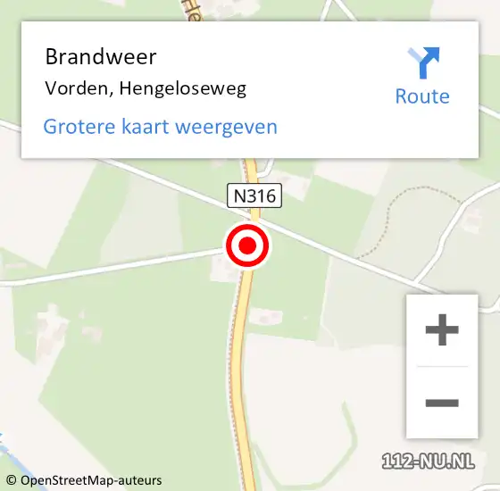 Locatie op kaart van de 112 melding: Brandweer Vorden, Hengeloseweg op 12 januari 2021 14:57