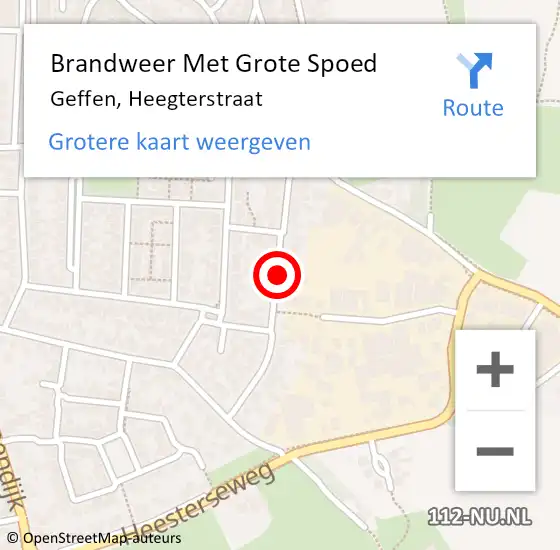 Locatie op kaart van de 112 melding: Brandweer Met Grote Spoed Naar Geffen, Heegterstraat op 12 januari 2021 17:26