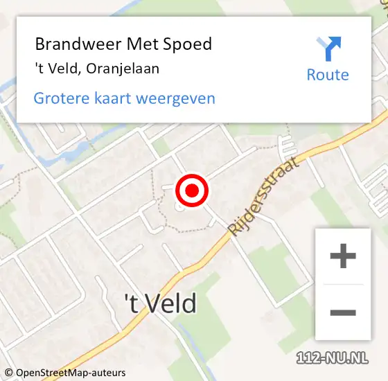 Locatie op kaart van de 112 melding: Brandweer Met Spoed Naar 't Veld, Oranjelaan op 12 januari 2021 18:24