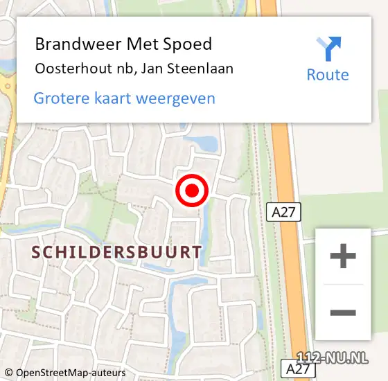 Locatie op kaart van de 112 melding: Brandweer Met Spoed Naar Oosterhout nb, Jan Steenlaan op 12 januari 2021 21:19